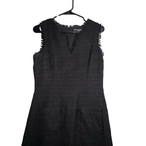 Karl Lagerfeld Paris Black shift tweed sleeveless dress size 6 *Missing Buttons* - Picture 4 of 12